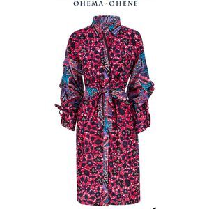 OHEMA - OHENE Karen Exaggerated Sleeve Shirt Dress in Banana Tree US 14 NWT